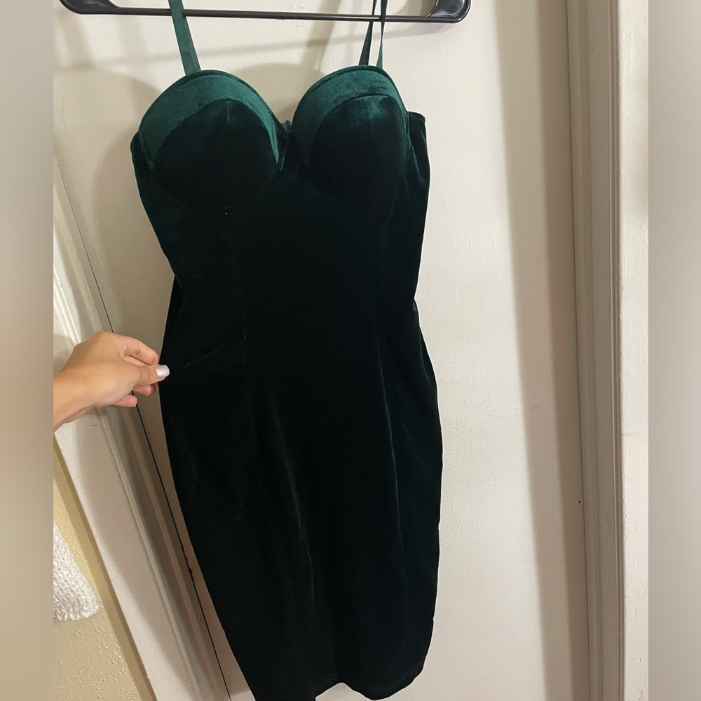 Green suede fitted dress. Used once
